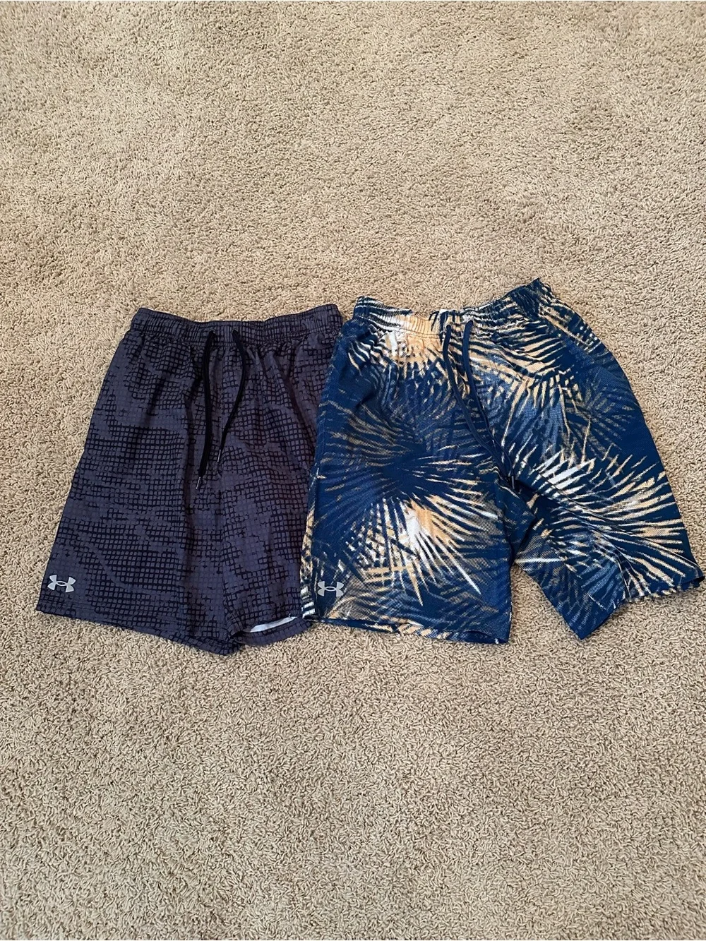 Under Armour Men’s Swim Trunk Bundle Black/Gray &  Palm-Print Performance Shorts